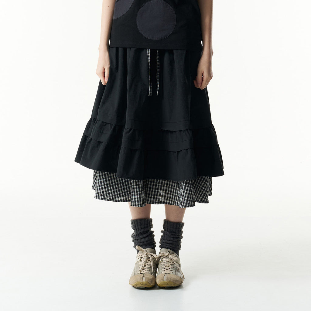 (w) TCM check pintuck layered skirt