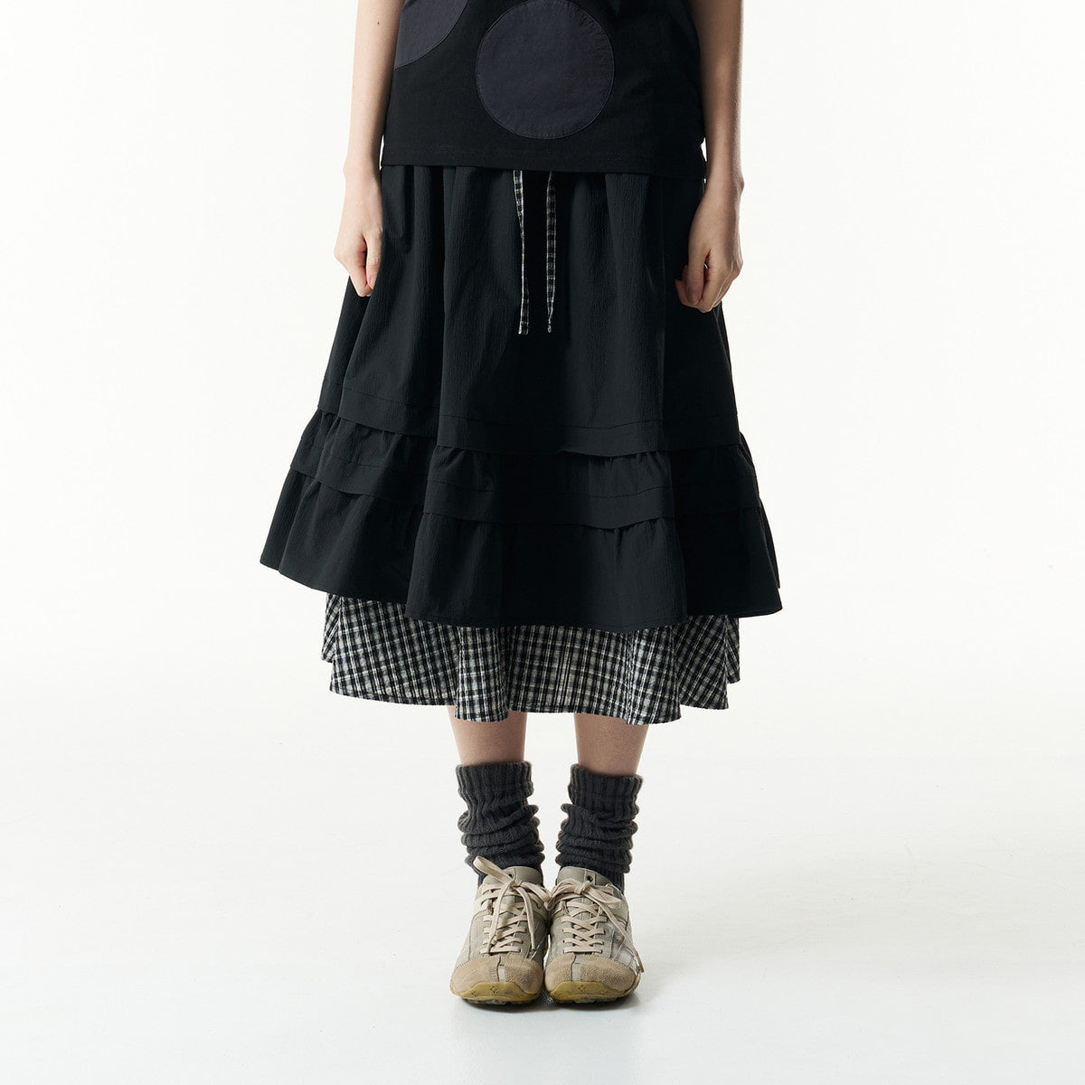 (w) TCM check pintuck layered skirt