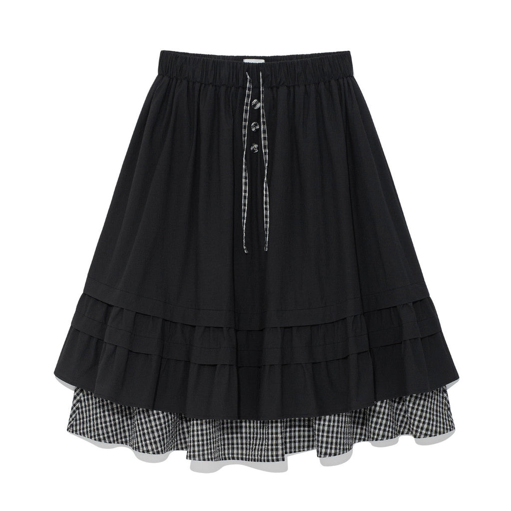 (w) TCM check pintuck layered skirt