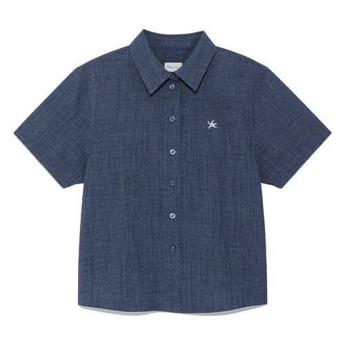 (w) TCM mini logo textured half shirt